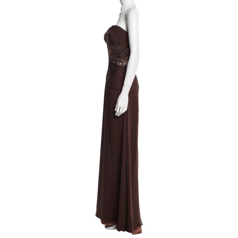 Jovani New York Strapless Beaded Ruched Chiffon Evening Gown 16 Chocolate Brown - Picture 3 of 6